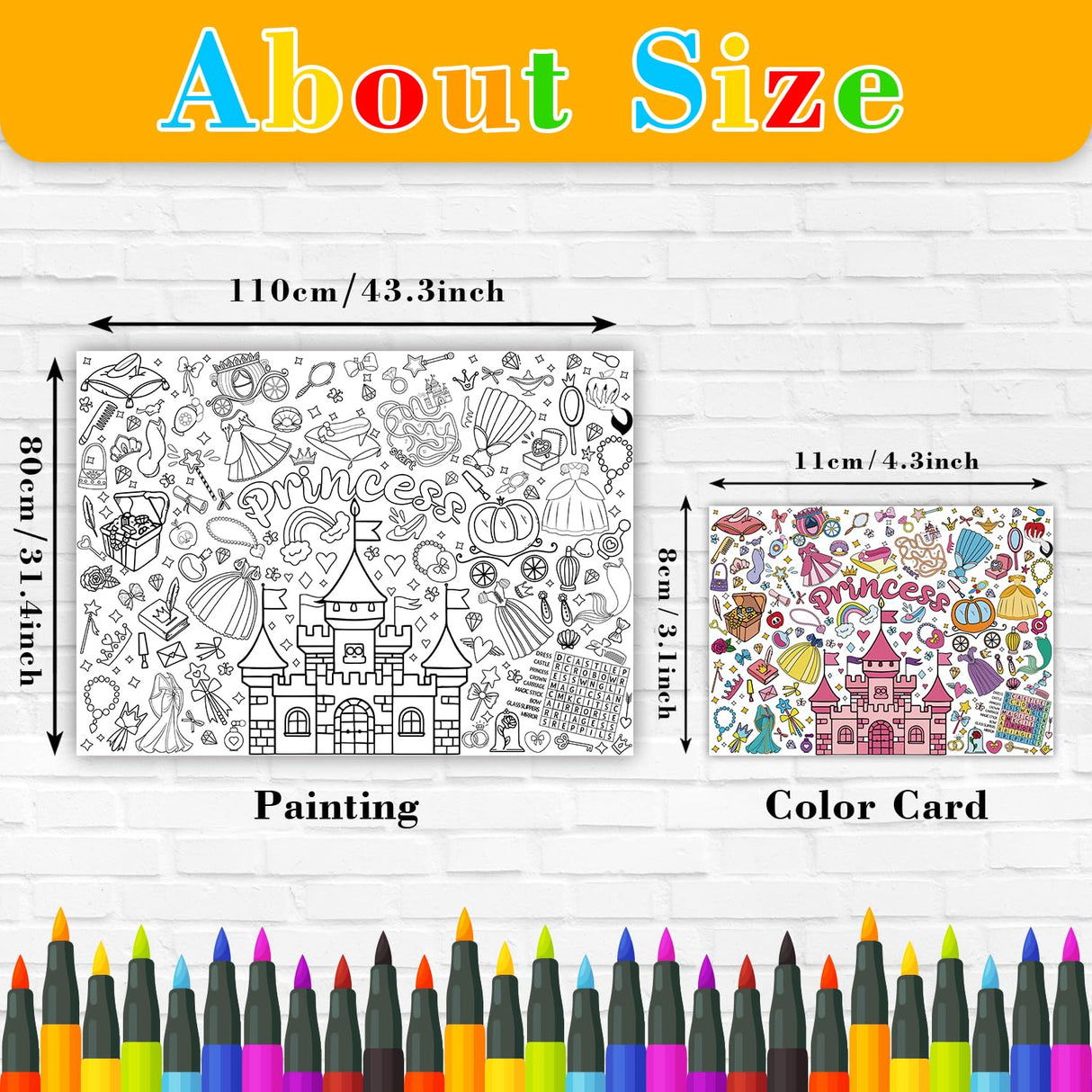 Nicime 43.3x31.5Inch Pink Princess Giant Coloring Poster with Picture, Birthday Gift Painting Poster, Art Crafts Activity Drawing Paper in School, Classroom, Home, Party for Boys, Girls, Kid Nicime