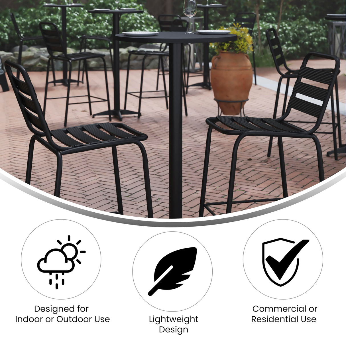 Flash Furniture Metal Bar Table - Aluminum Patio Table - Mellie 23.5"H Round Bar Height Table - Indoor/Outdoor - Black Flash Furniture