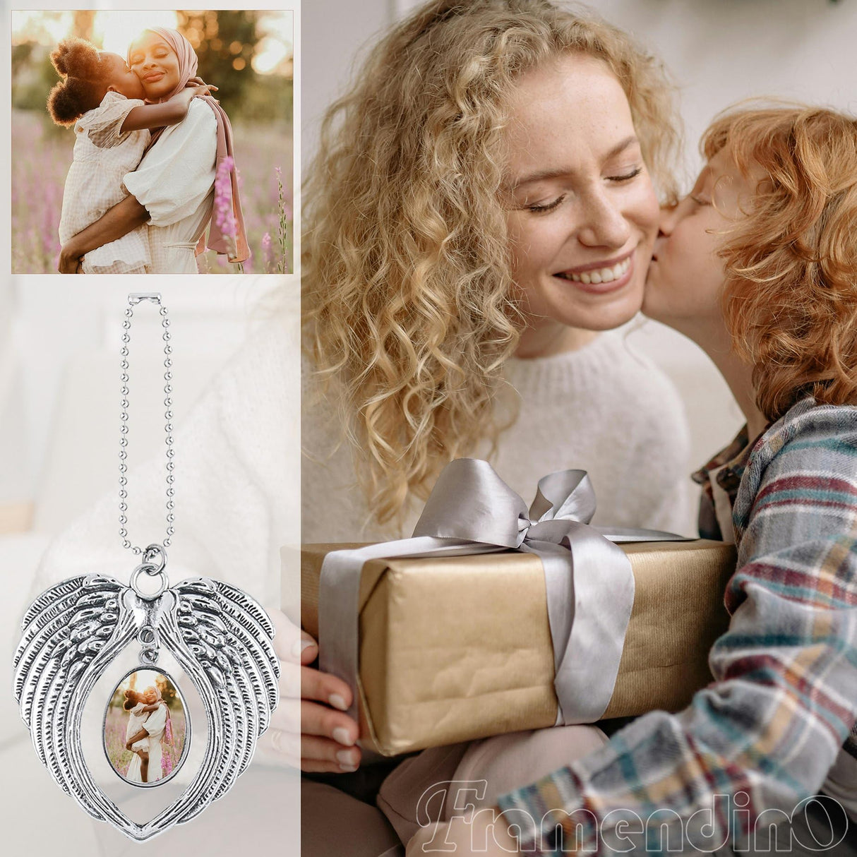 Framendino, 6 Pack Silver Angel Wing Pendant Personalized Car Hanging Ornament with Sublimation Blank Heat Transfer Photo for Home Window Framendino