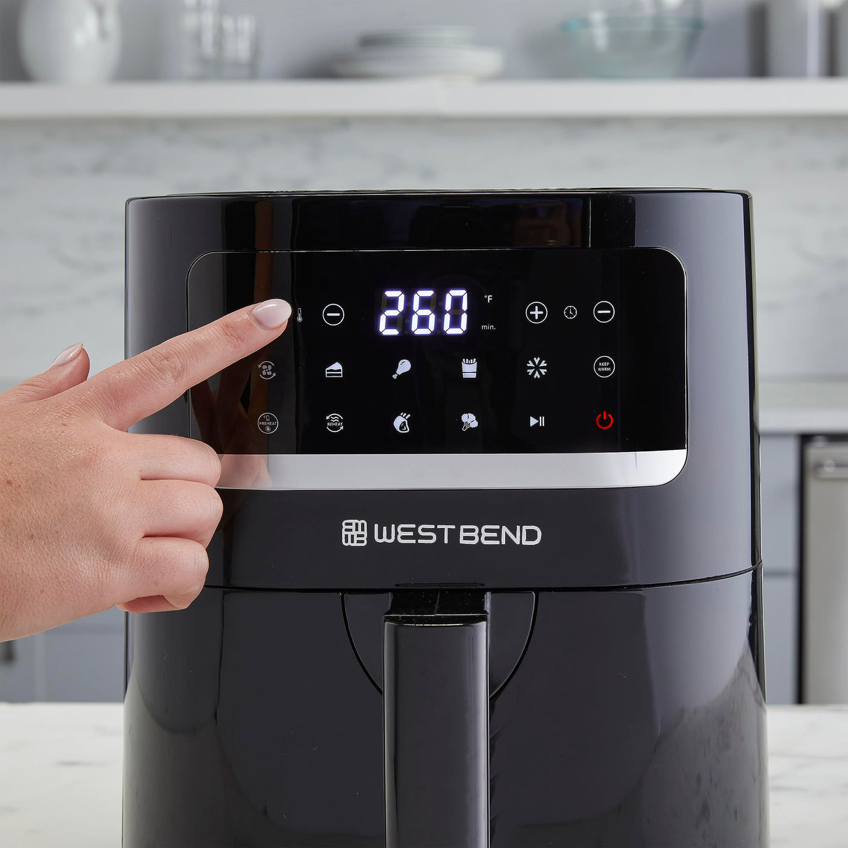 West Bend Compact Air Fryer 5-Quart Capacity with Digital Controls and 10 Cooking Presets, Nonstick Frying Basket, 1500-Watts, Black West Bend