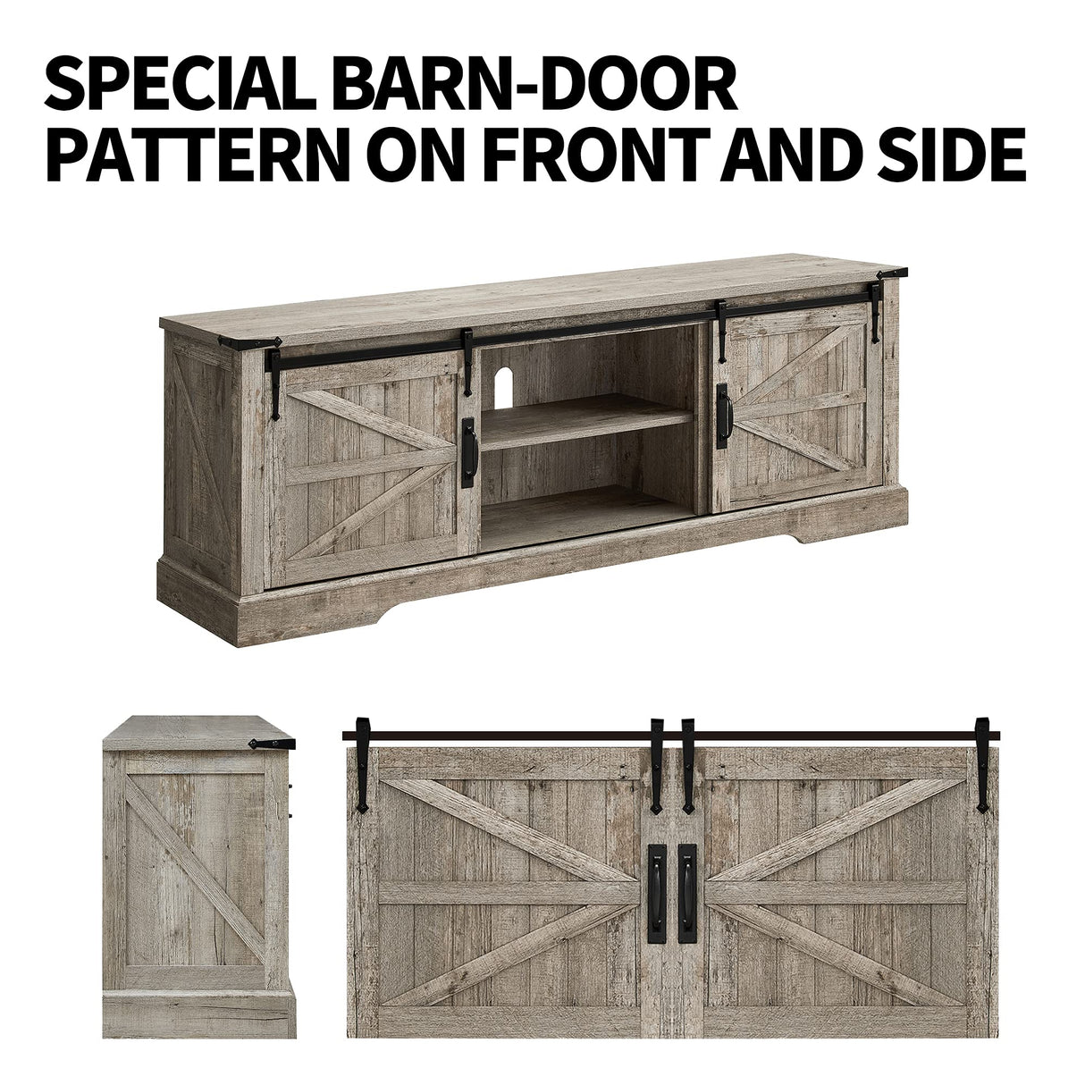 OKD Farmhouse TV Stand for 75 Inch TV, Rustic Entertainment Center w/Sliding Barn Door Wood Media Console Cabinet 66 Inch Long Television Stands for 70 Inch TVs, Light Rustic Oak OKD