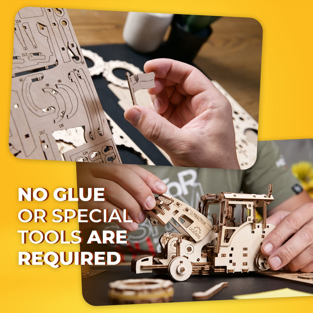 UGEARS The Tractor Wins Model Kits - Spring - Driven Model Tractor Kits to Build with Folding Paper Tank - 3D Wooden Tractor Model Kit for Self - Assembly - Mechanical 3D Puzzles for Adults and Kids UGEARS