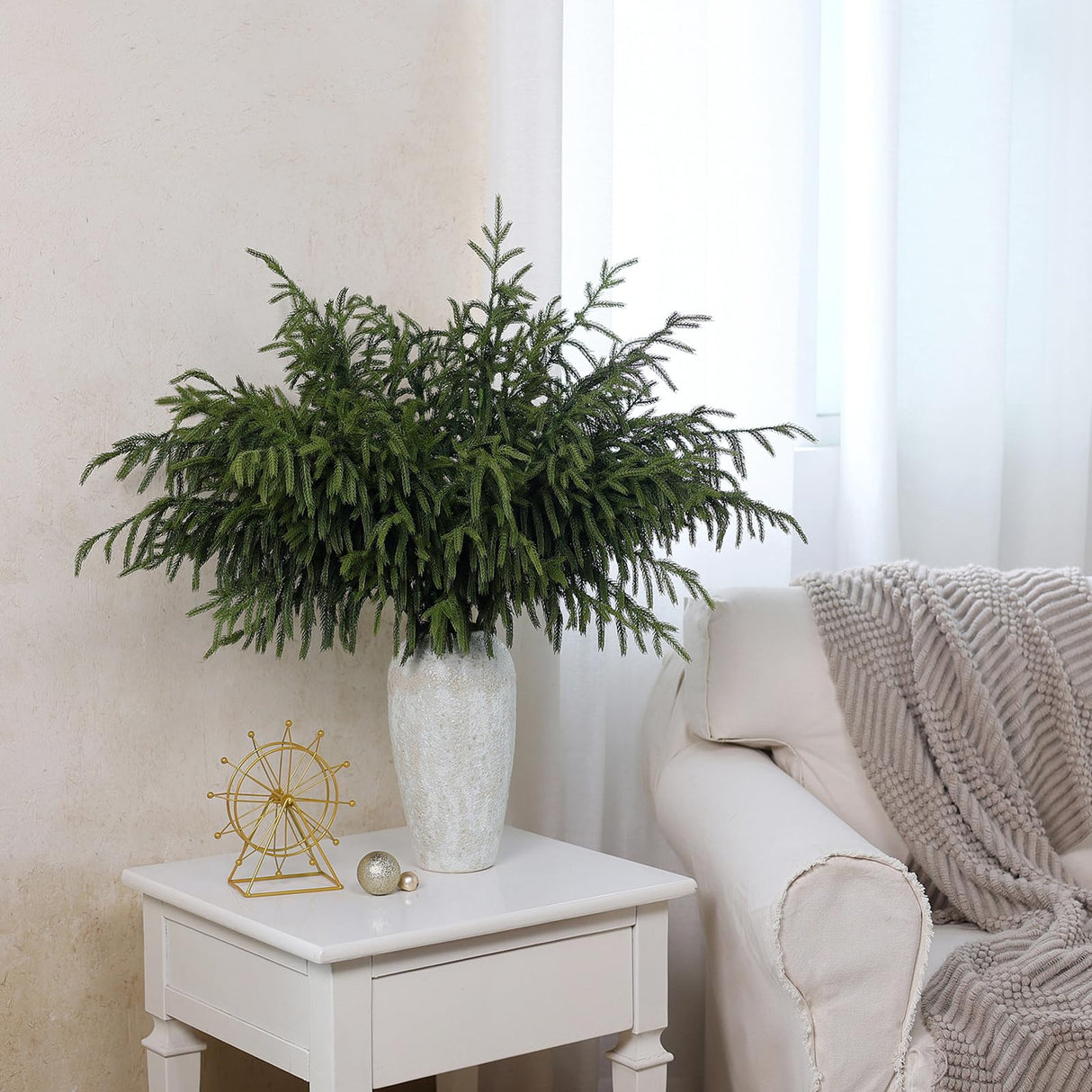 YXZZWL 8 Pcs Christmas Norfolk Pine Branches, 36 Inch Real Touch Artificial Norfolk Pine Branch Faux Cedar Pine Stem Fake Greenery Pine Picks for Vase DIY Garland Wreath Home Garden Decoration YXZZWL