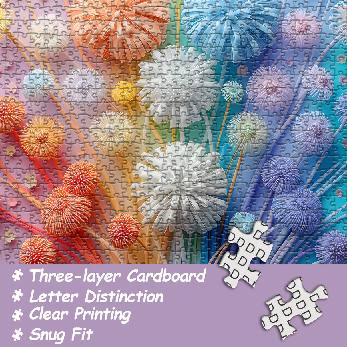 Flower Puzzles for Adults 1000 Pieces, Impossible Floral Puzzles, Colorful Rainbow Gradient Puzzle Hard,Challenging Spring Jigsaw Puzzles 1000 Pieces PICKFORU