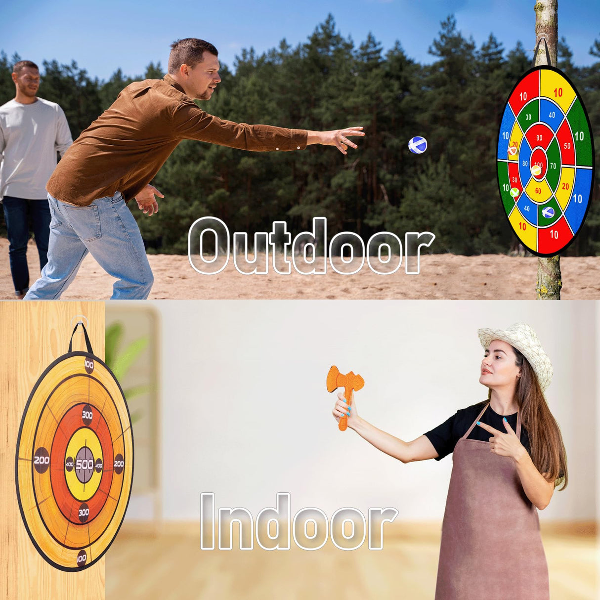 Foam Axe Throwing Game Set,26 inch Large Dart Board,Indoor Outdoor Target Game,Includes a 26 Inch Double-Sided Easy Fold Target,2 Throwing Axes&Stars,12 Sticky Balls&Darts,A Carry Bag,2 Hooks WodGod