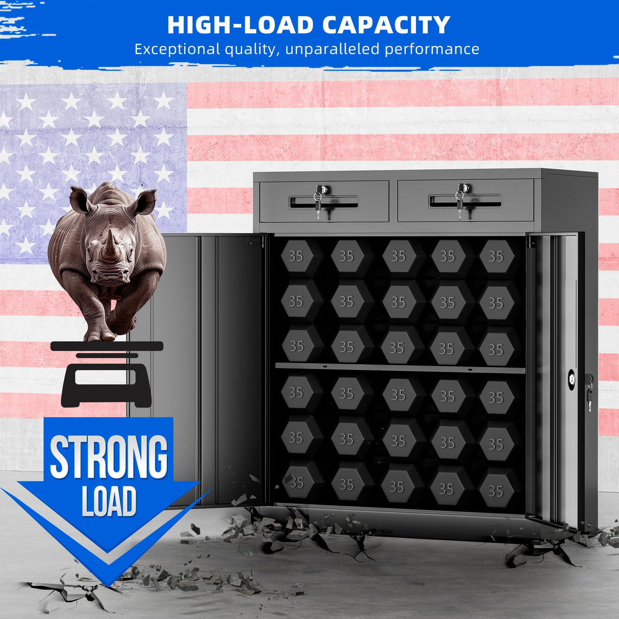 Superday 36" Locking Metal Storage Cabinet with 2 Drawers, Lockable Garage Storage Cabinet with Locking Doors and Adjustable Shelves, Black Tool Cabinet for Home Office, School, Etc Superday