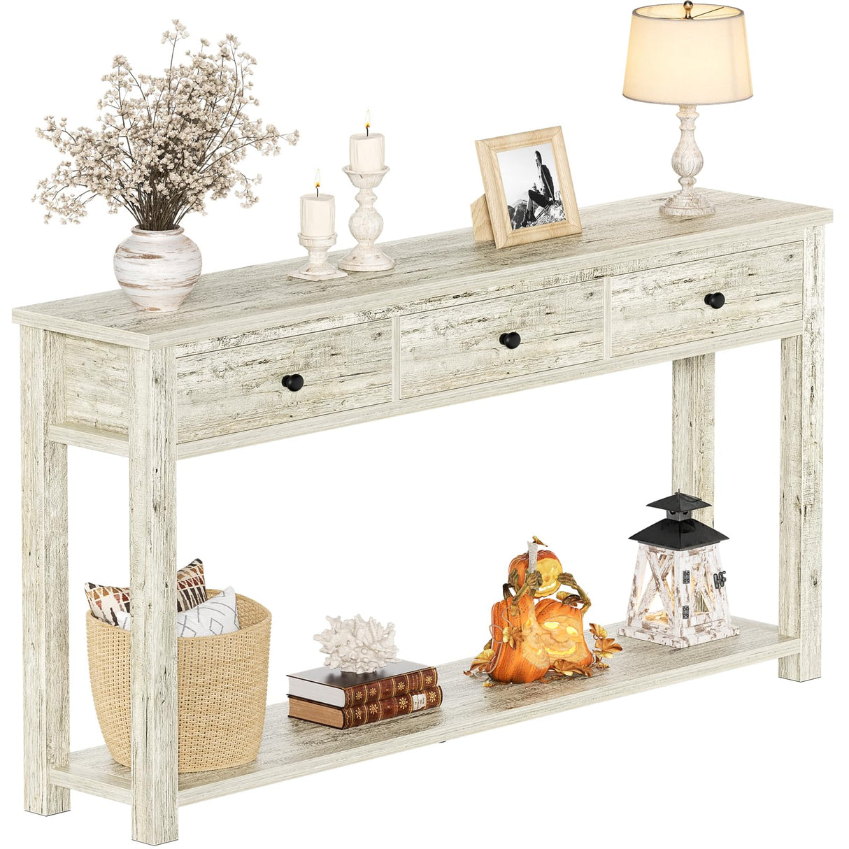 Homieasy Farmhouse Console Table with 3 Drawers, 47 Inch Wood Sofa Table with Storage Shelf for Living Room, Behind Couch, Entryway Table for Hallway, Living Room, or Foyer, Light Rustic Oak Homieasy