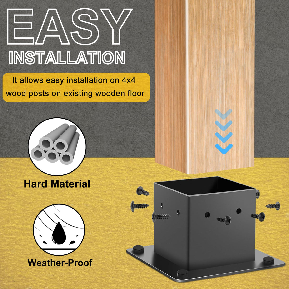 FNXAOR 4x4 Post Base 6 Pcs, Inner Size 3.5"x3.5" Fence Post Base Brackets, Metal Post Anchor Matte Black Wood Post Brackets Heavy Duty Powder-Coated for Pavilion Deck Railing Support Deck Base Plate FNXAOR