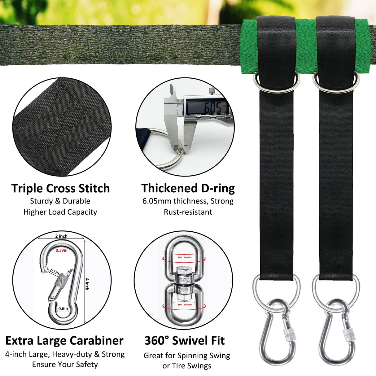 igolfluck Tree Swing Straps Hanging Kit 4FT/8FT/15FT/20FT/25FT, Extra Long Tree Swing Straps Holds 5500 lbs with Lock Carabiners & Tree Protectors, Safer for All Swing & Hammock (8FT) igolfluck