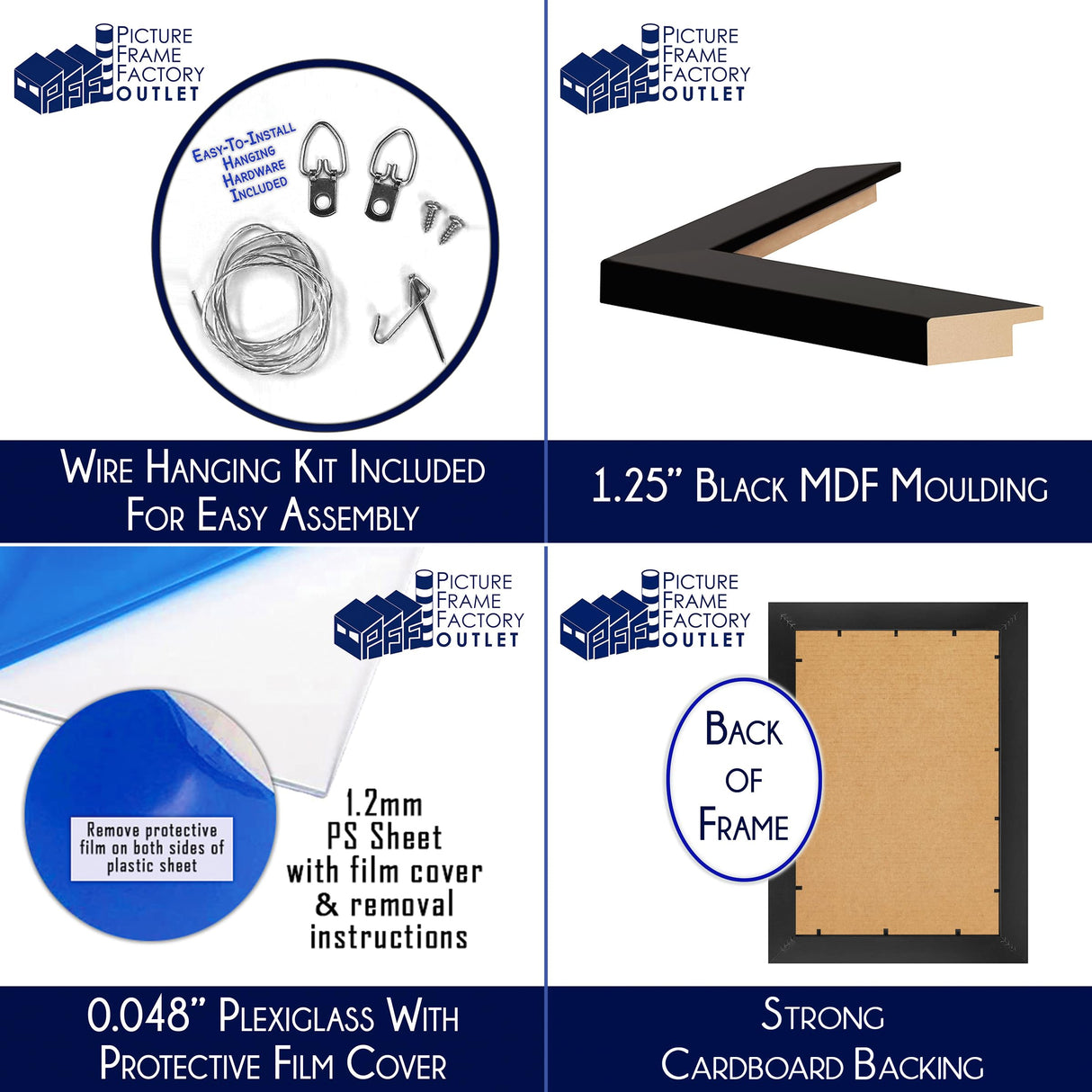 PFF PictureFrameFactoryOutlet - 16x20 Inch - Premium 1.25" Black Profile - Picture Frame for Artwork, Puzzles, Photos, Certificates PictureFrameFactoryOutlet