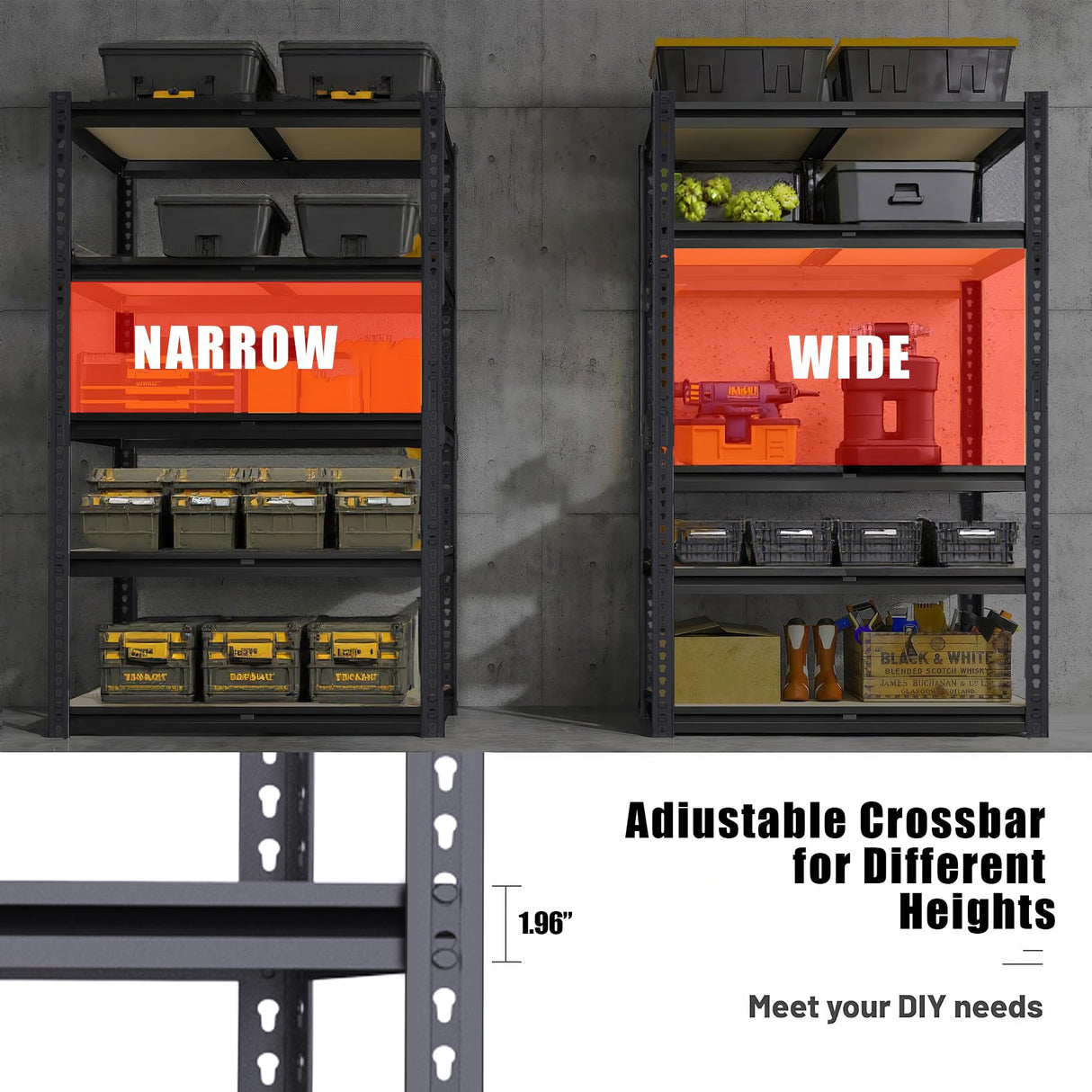 ZEUKMXOO 5-Tier Garage Storage Shelves, Heavy Duty Adjustable Shelving Unit, 60"H Garage Rack with 2400lbs Capacity, Metal Utility Shelves for Warehouse, Basement, Pantry, Tool Room, Home Organization ZEUKMXOO