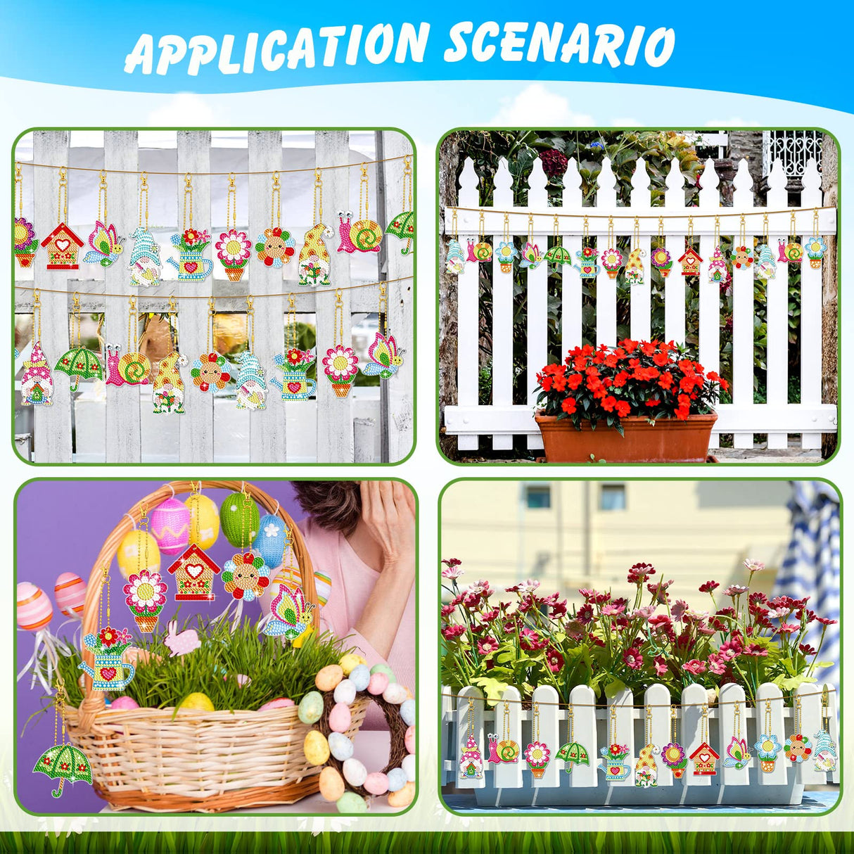 12 Pieces Spring Diamond Painting Keychain 5D DIY Diamond Painting Kit Spring Hanging Diamond Art Kits Flower Gnome Butterfly Spring Ornaments for Kids Crafts Family Decor Ferraycle