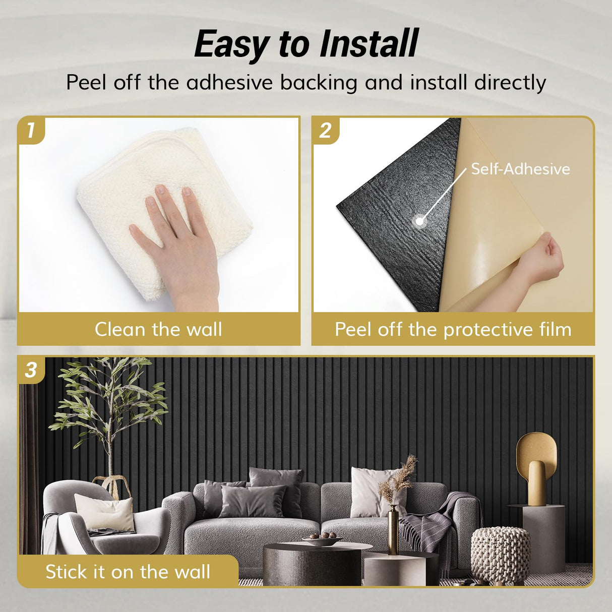 TONOR 4-Pack Bilayer Acoustic Panels Large Self-adhesive, 48” * 24” * 0.72” Adhesive Wall Panel, Large Soundproof Tiles for Echo Absorbtion, Acoustical Barrier of Polyester Fiber, Black TONOR