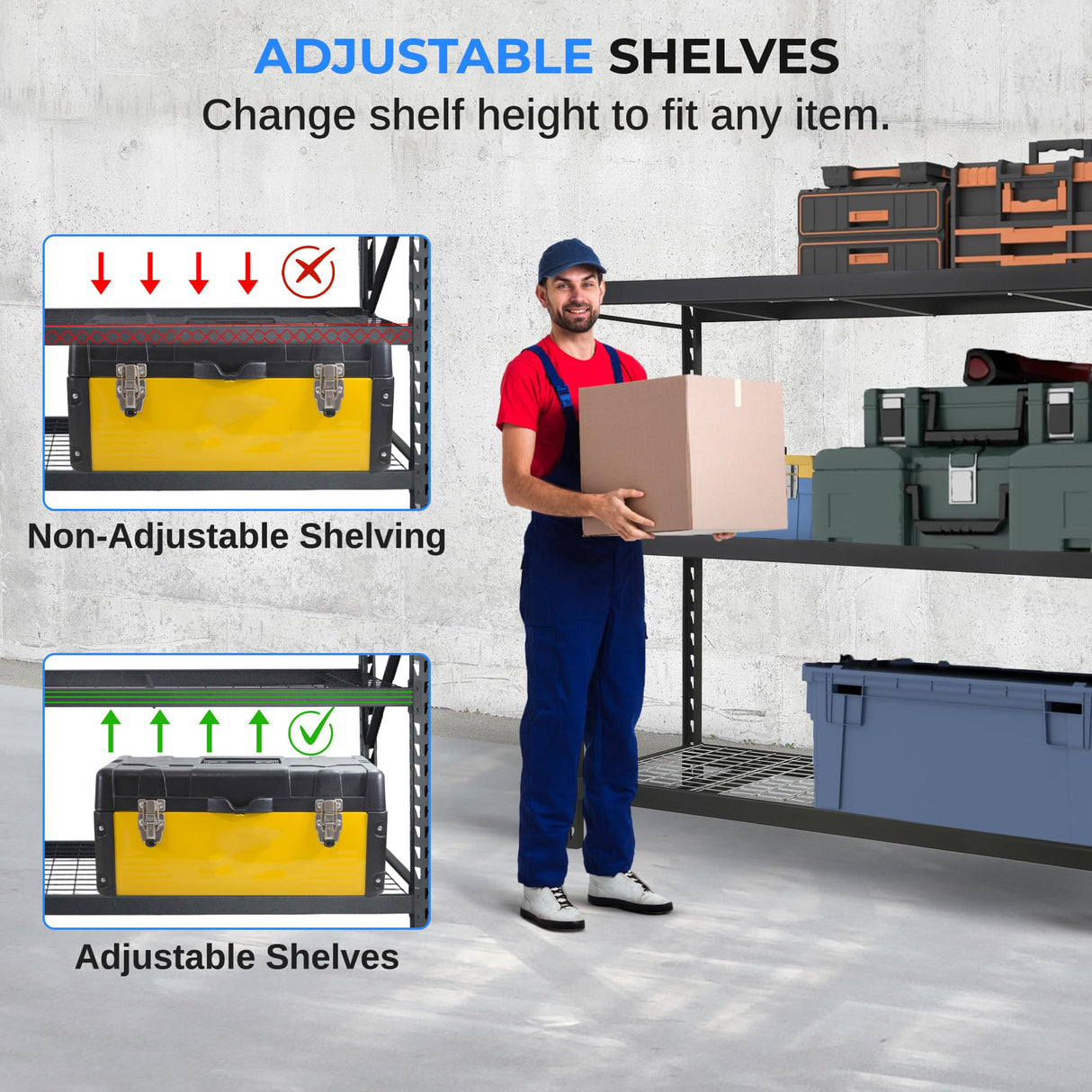 SereneLife Heavy Duty 3-Tier Metal Garage Shelving | 24" x 77" x 72" Extra Wide Adjustable Storage Utility | Freestanding Bulk Storage Rack | Open Wire Mesh Design | 2000 lbs. Capacity SereneLife