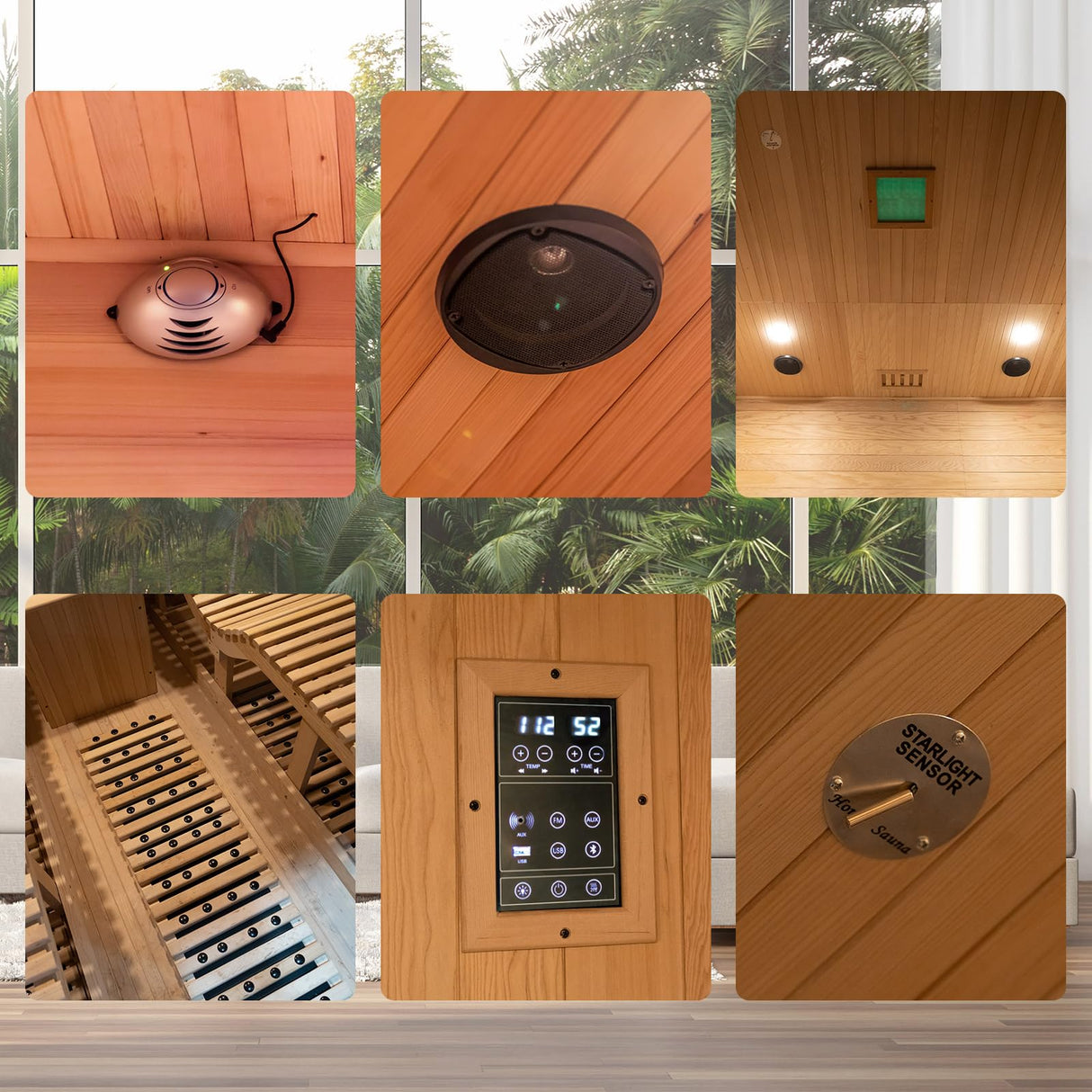 TaTalife Infrared 2 Person Wooden Sauna Room, Luxurious Sauna with Recliner, 3400W Dry Heat Sauna for Home, 9 Heating Panels, Bluetooth Speaker, 7Color Lights, Oxygen Bar, 220V(Canadian Hemlock) TaTalife