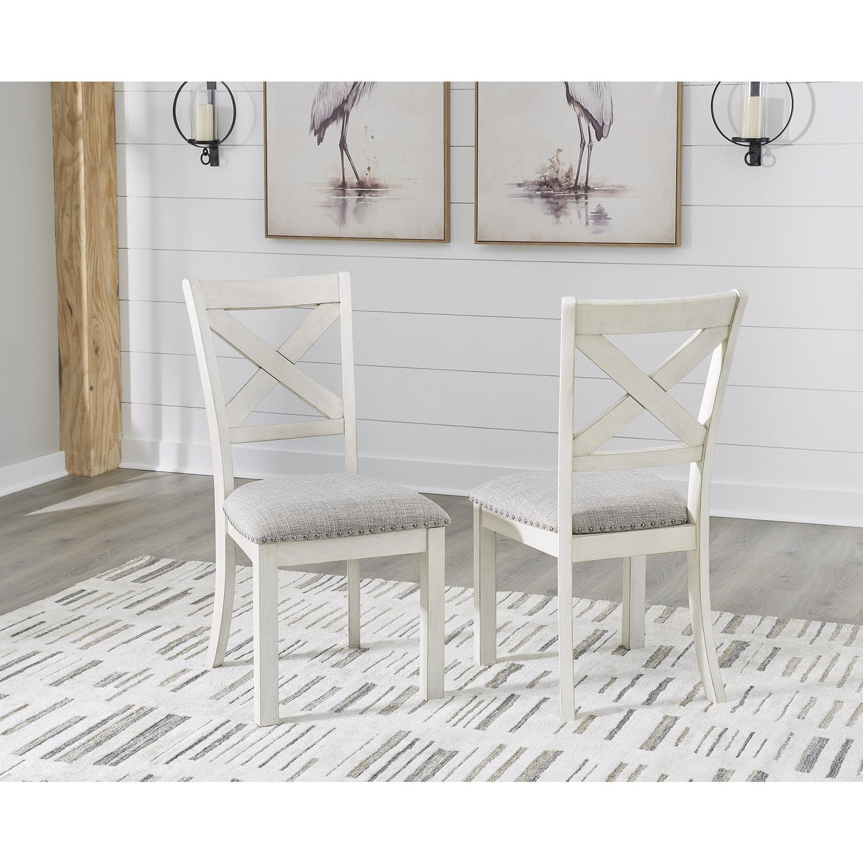 Signature Design by Ashley Robbinsdale Casual Upholstered Solid Wood Dining Chair with Nailhead Trim, Set of 2, White & Light Gray Signature Design by Ashley