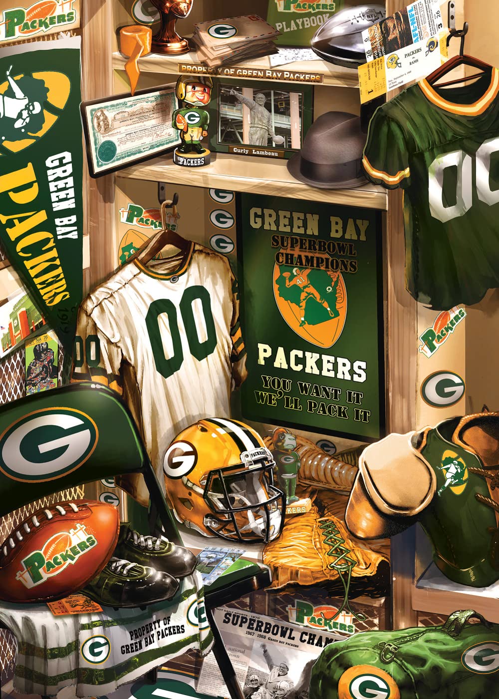 MasterPieces Game Day 500 Piece Jigsaw Puzzle for Adults - NFL Green Bay Packers Locker Room - 15"x21" Masterpieces