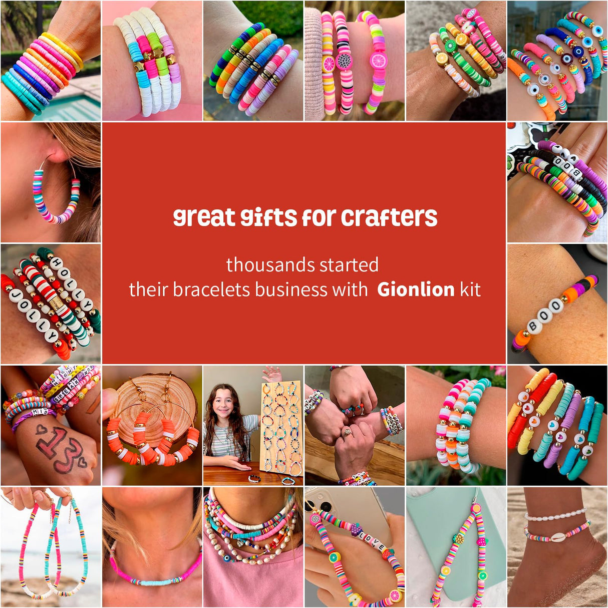 Gionlion Christmas Bracelet Making Kit, Clay Beads Friendship Bracelet Kit Christmas Crafts Gifts for Girls Ages 6-12, Gold Beads Charm Bracelet Maker Set Preppy Jewelry Making Kit Gifts for Teen Gionlion