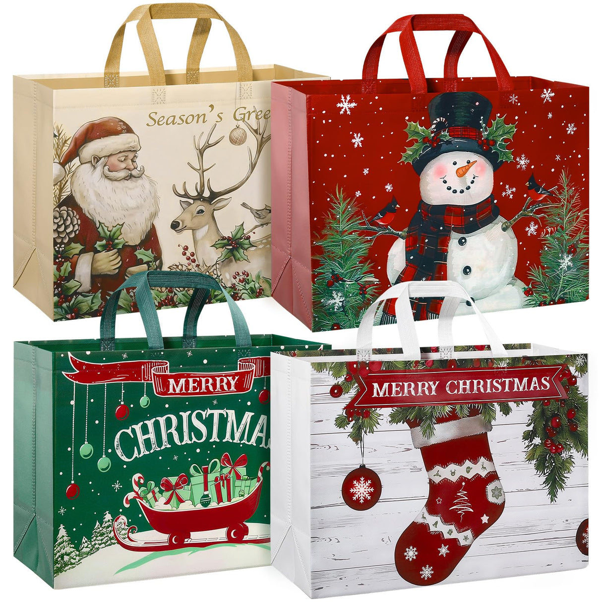STYPOP 12 Pack 17" Extra Large Christmas Gift Bags, Reusable Non-Woven Christmas Tote Bags with Handles, Perfect for Gift Wrap/Party Favor Supplies, 16.9 * 12.6 * 6.8" STYPOP