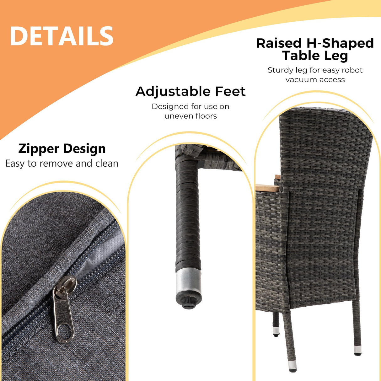 FansaFurn 5 Piece Patio Wicker Dining Sets for 4, Water-Resistant Rattan Outdoor Dining Table and 4 Chairs with Wood Table Top, Conversation Set Removable Cushions for Deck, Garden, Backyard, Gray FansaFurn