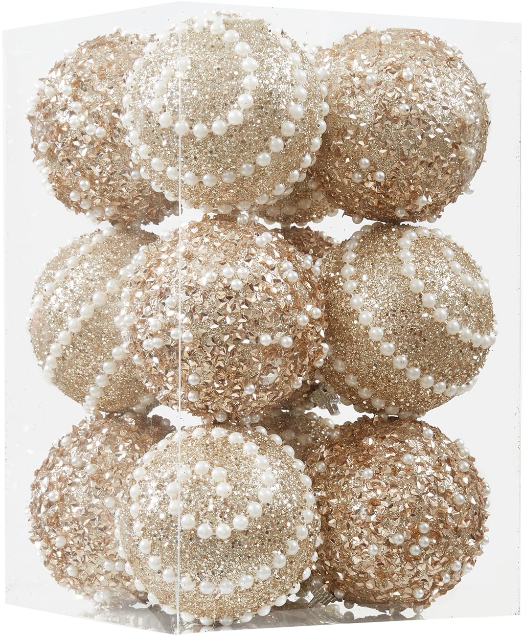 Champagne Gold Christmas Ball Ornaments,12ct Christmas Tree Shatterproof Plastic Hanging Sequin Xmas Balls for Festivals Holiday Party Decorations(70mm/2.76") Munansli
