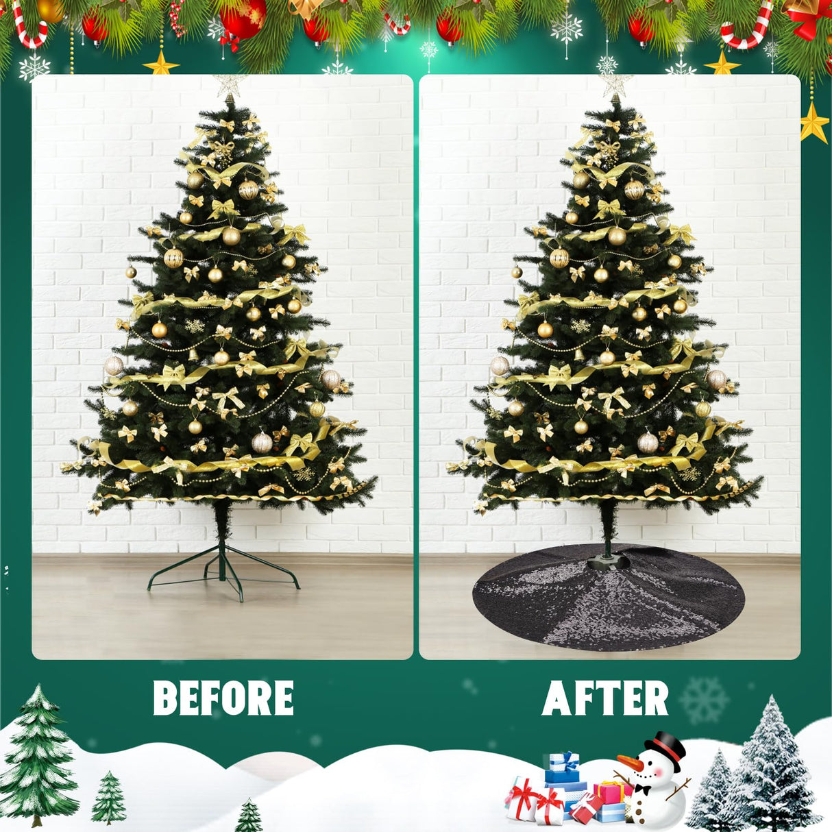 MACTING Christmas Tree Skirt 30 Inch Small Black Glitter Sequin Tree Mat Sparkly Tree Base Cover for Farmhouse Holiday Party Indoor Home New Year Xmas Tree Decorations MACTING