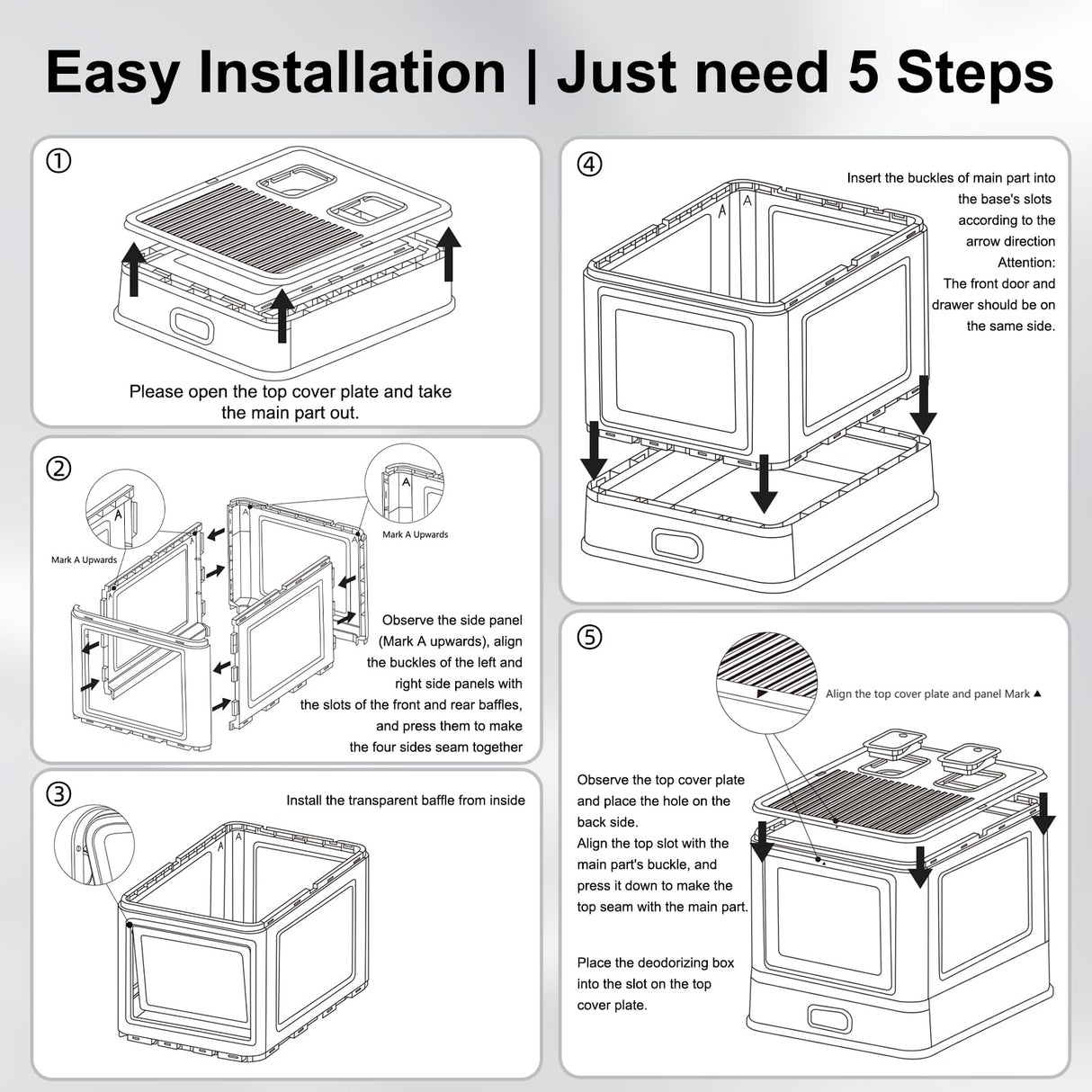 Marchul Enclosed Stainless Steel Cat Litter Box with Lid & Drawer Design, XL Extra Large for Indoor Cats, Metal Covered Cat Litter Box, Baffles for Anti-Leakag, with Litter Scoop & Litter Mat Marchul