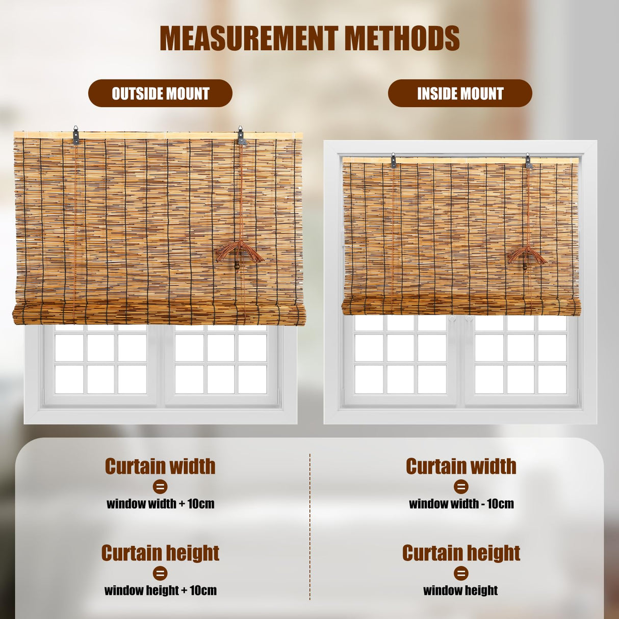 CSBWDLT Reed Roller Blinds Shades, Vertical Lifting and Breathable Waterproof Design, Sun Shade and Ventilation, Easy Installation,24" Wx64 H CSBWDLT