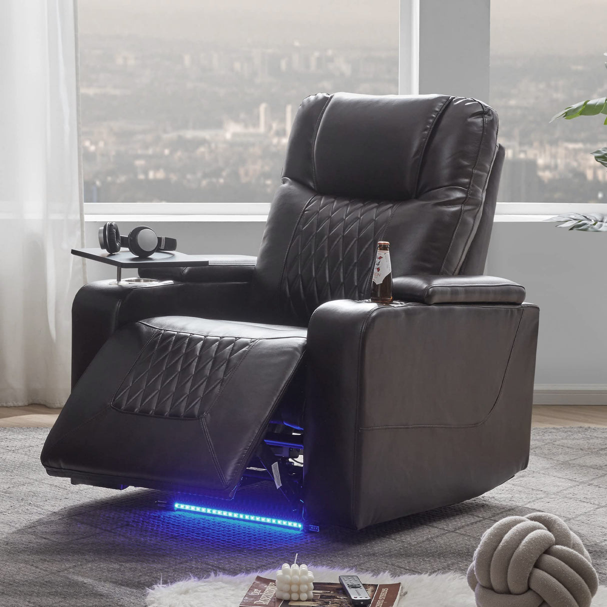 Merax Electric recliner chair with USB Charge Port, 360 Swivel Tray Table, Hand in-Arm Storage, and Cup Holders, ambient lighting Gaming Home Theater Seating Merax