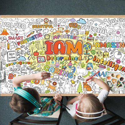 Positive Affirmations Coloring Poster for Kids - 35.5 x 72 Inch Large Motivational Quotes Coloring Tablecloth for Classroom Decoration, Fantastic Giant Drawing Poster for Kids Birthday Party Supplies