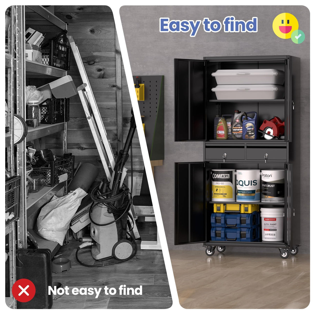 Garvee Metal Storage Cabinet, 73 Inch Garage Storage with Locking Doors and Adjustable Shelves, Heavy Duty Tool Cabinet with 2 Drawers Garvee