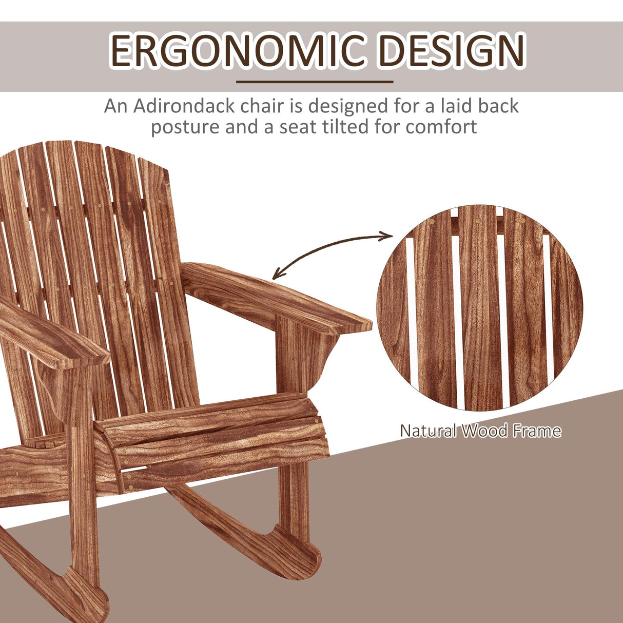 Outsunny Wooden Adirondack Rocking Chair Outdoor Lounge Chair Fire Pit Seating with Slatted Wooden Design, Fanned Back, & Classic Rustic Style for Patio, Backyard, Garden, Lawn, Carbonized Outsunny