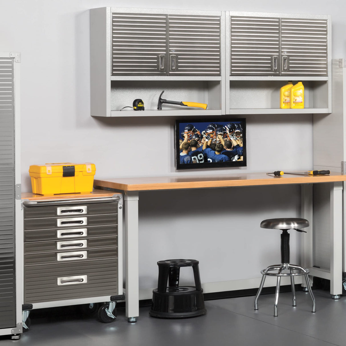 Seville Classics UltraHD Heavy Duty Rolling Cabinet Workbench Table w/Solid Wood Top, Workstation for Garage, Office, Workshop, Granite, 6-Drawer (28" W x 18" D Seville Classics