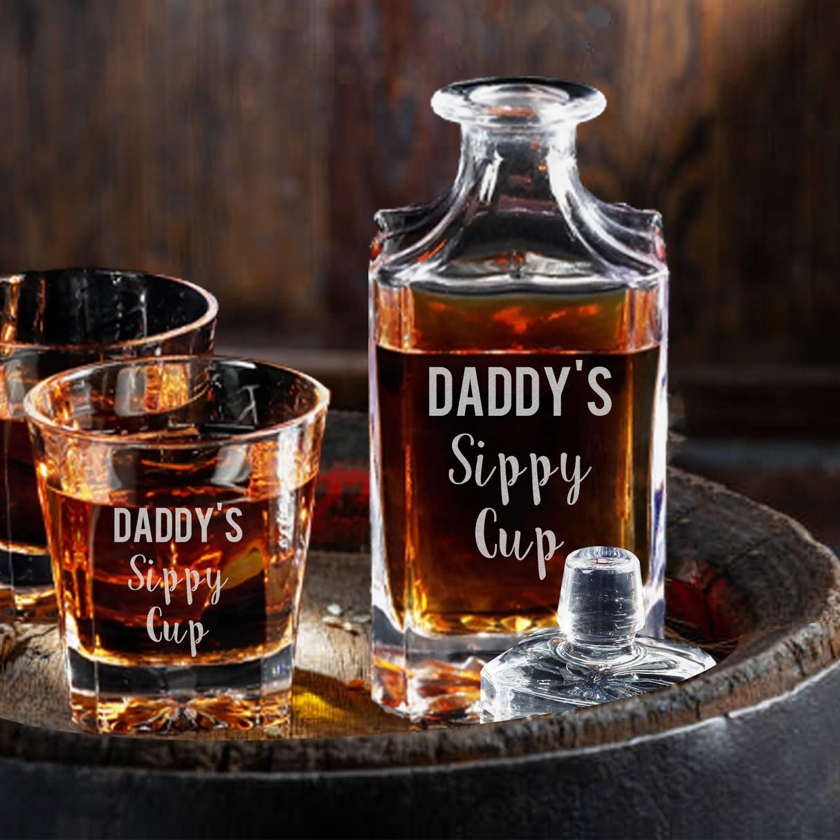 Personalized Whiskey Decanter Set with Photo, Logo or Text, Custom Engraved Liquor Decanter with whiskey glasses, Customized Gifts for Men, Dad, Birthday & Retirement with Wood Gift Box (Text or Logo) Yay! Personalized Gifts