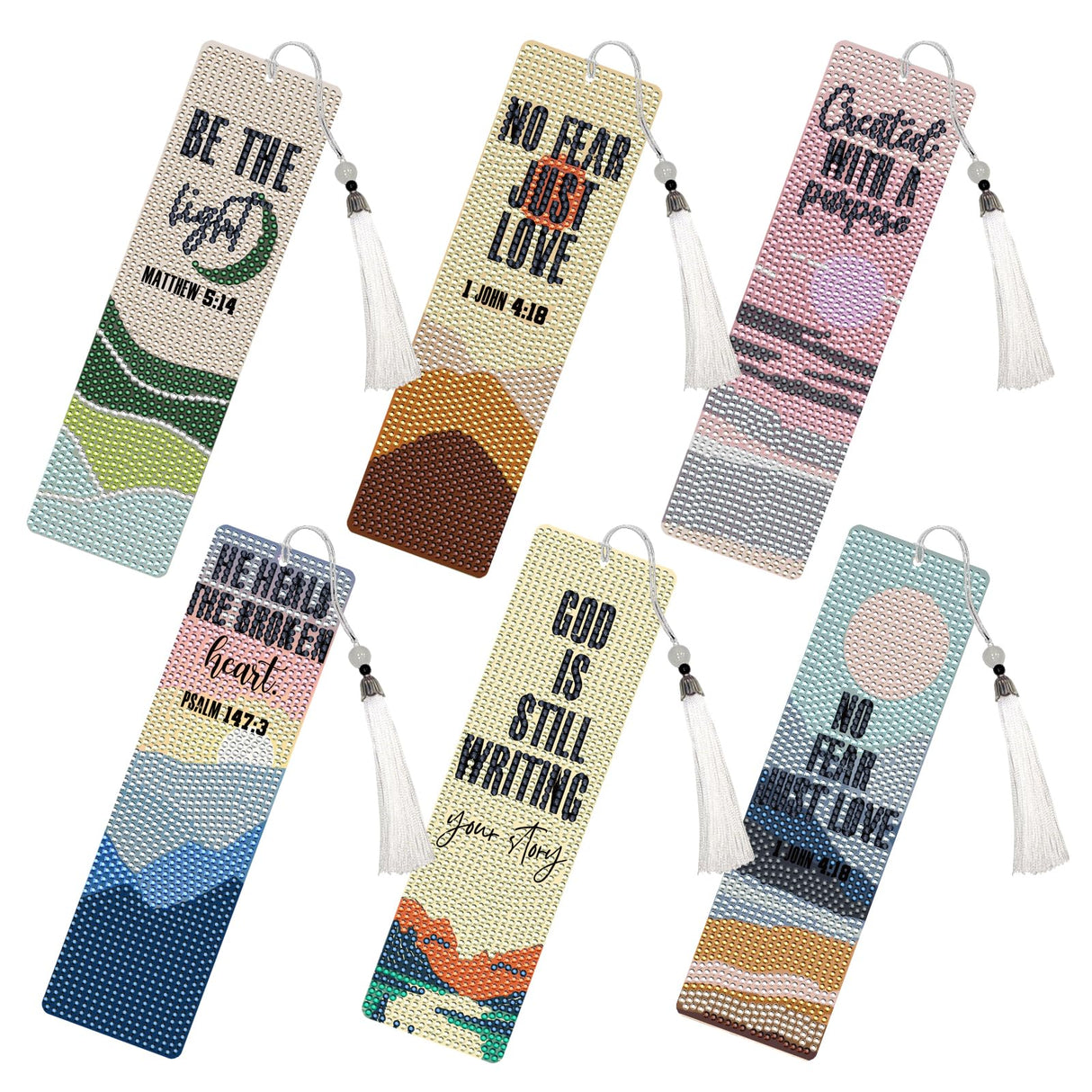 INCOK Christian Diamond Art Bookmarks - 6 Pcs DIY Bible Verse Diamond Painting Bookmarks with Mountains Rivers Pattern Religious Gem Art Craft Inspirational Gift for Reading Lovers Beginners INCOK