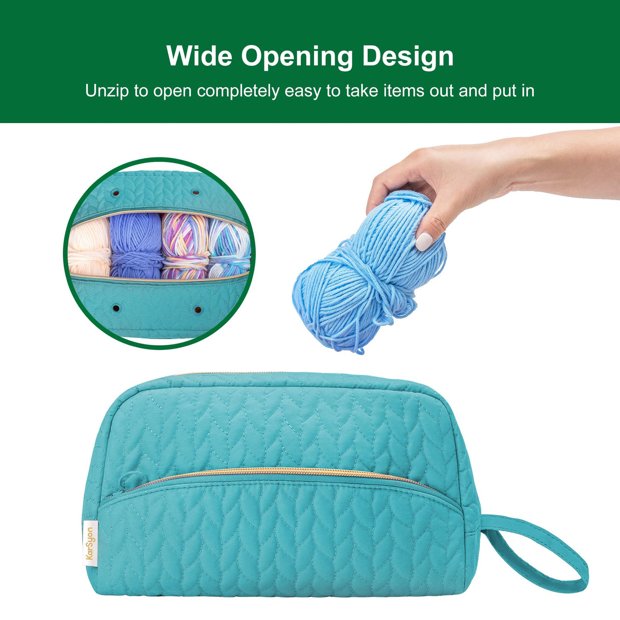 KarSyon Crochet Yarn Bag Knitting Bag Storage for Crocheting Accessories Crochet Hook Case Organizer Gift for Crochet Lovers (Teal), K3201 KarSyon