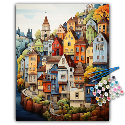 Paint by Numbers Kit for Adults Beginner, Countryside Acrylic Adult Paint by Number Kits on Canvas, Village Landscape Watercolor Oil Number Painting for Adults, Perfect for Home Decor Gift 16"x20"