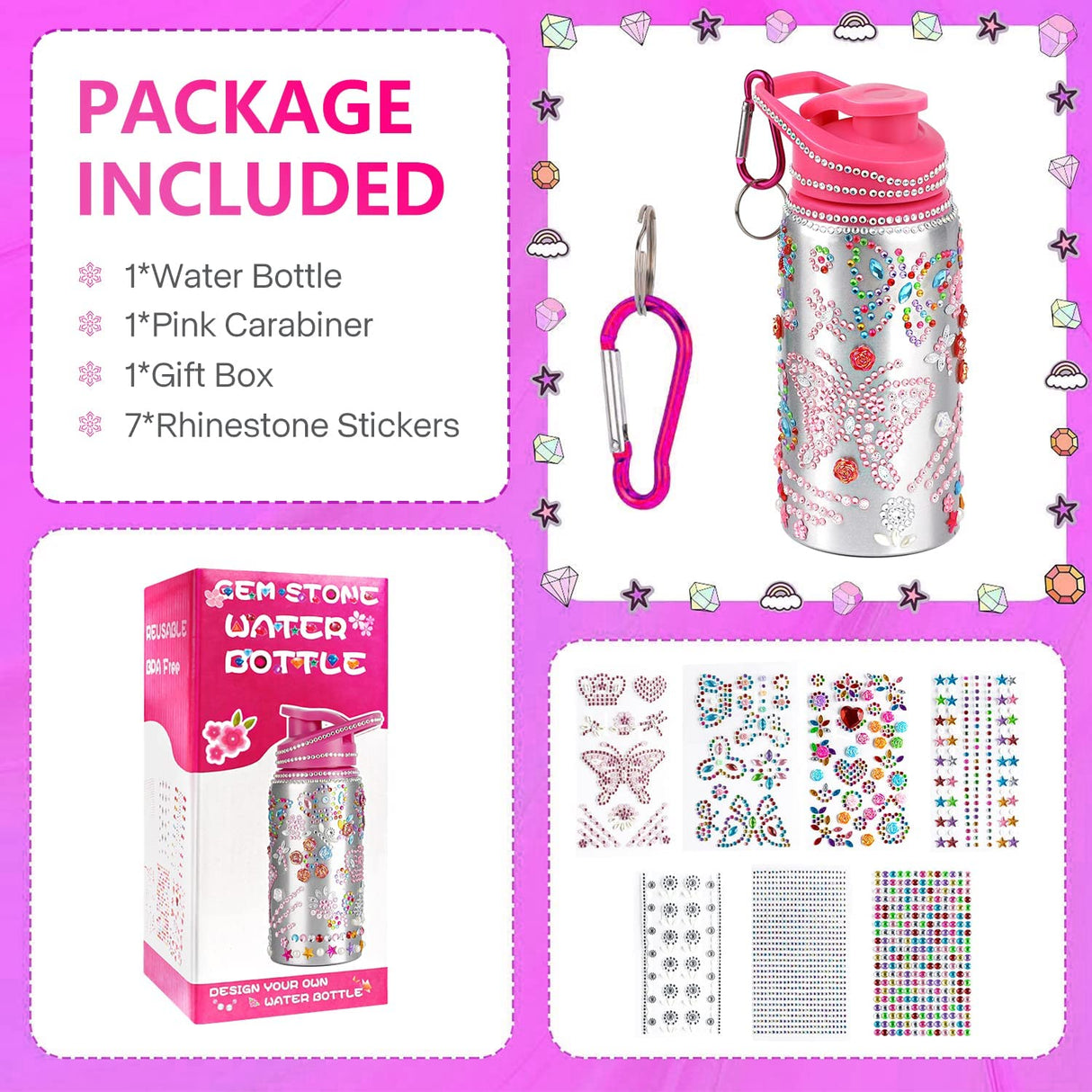 Gifts for Girls, Decorate Your Own Water Bottle Kits for Girls, Art Supplies for Girls for Kids 6-8-12, Teen Arts and Crafts Toys Kits for Daughter Niece Sister Granddaughter Birthday DIY Gift Ideas Fenreen
