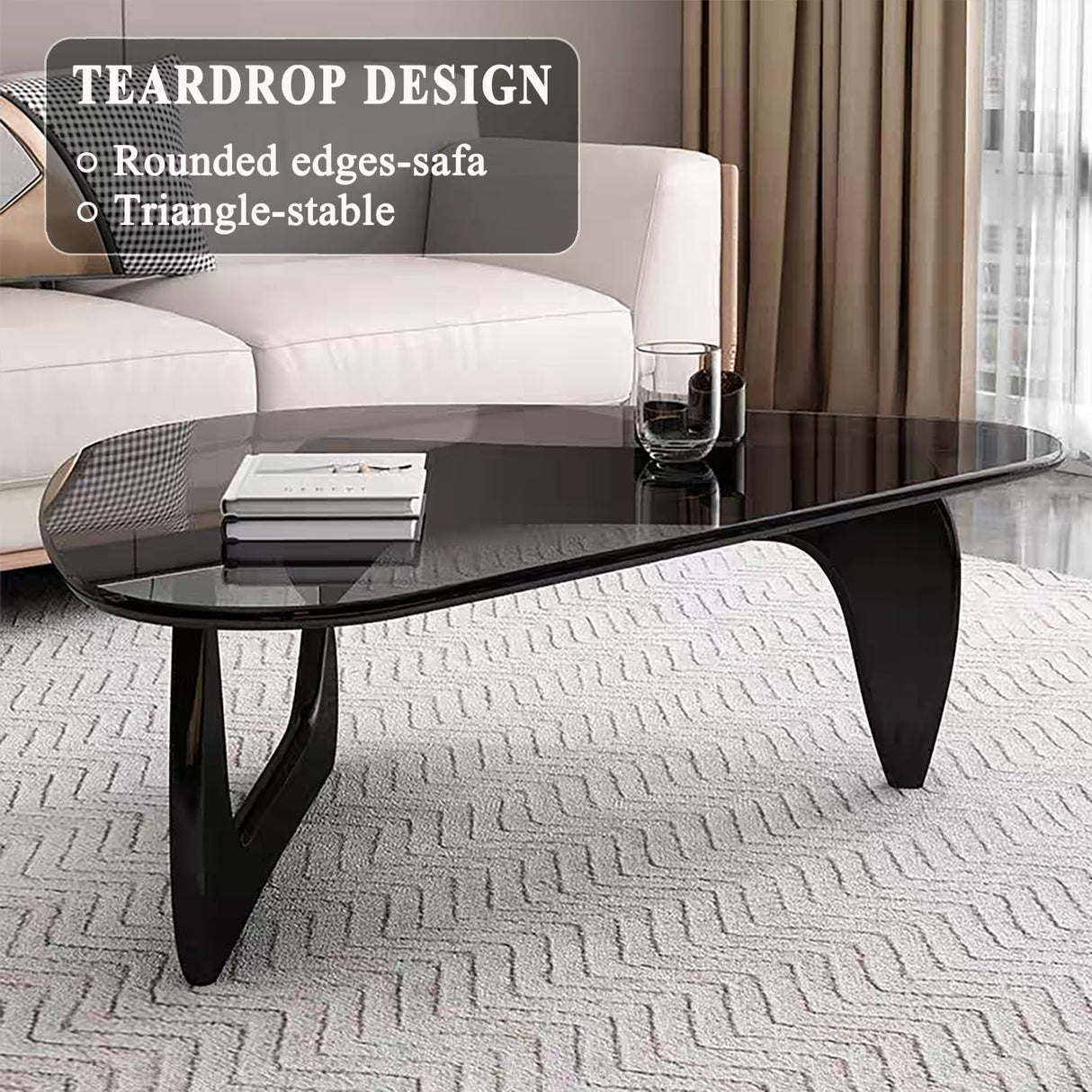Modern Glass Coffee Table for Living Room, Mid Century Coffee Table, Small Coffee Table, Suitable for Bedroom Living Room Reception Office Tables (Black/Grey, Medium) LZYFY