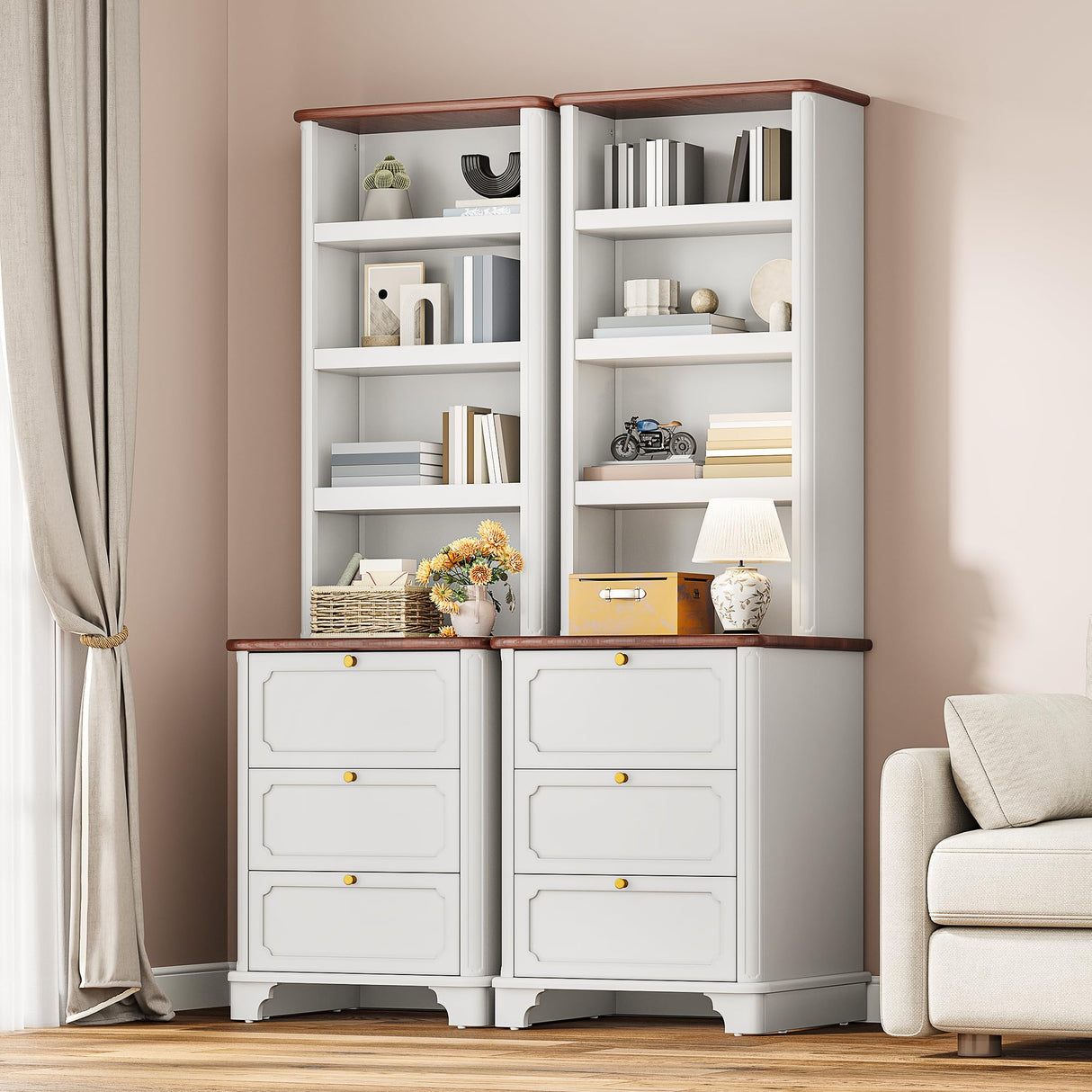 YITAHOME Bookcase with Drawers, 71" Tall Bookshelf with Storage & Adjustable Shelves, Wood Display Book Shelf Organizer with 3 File Drawers for Living Room, Bedroom, Home Office, White YITAHOME
