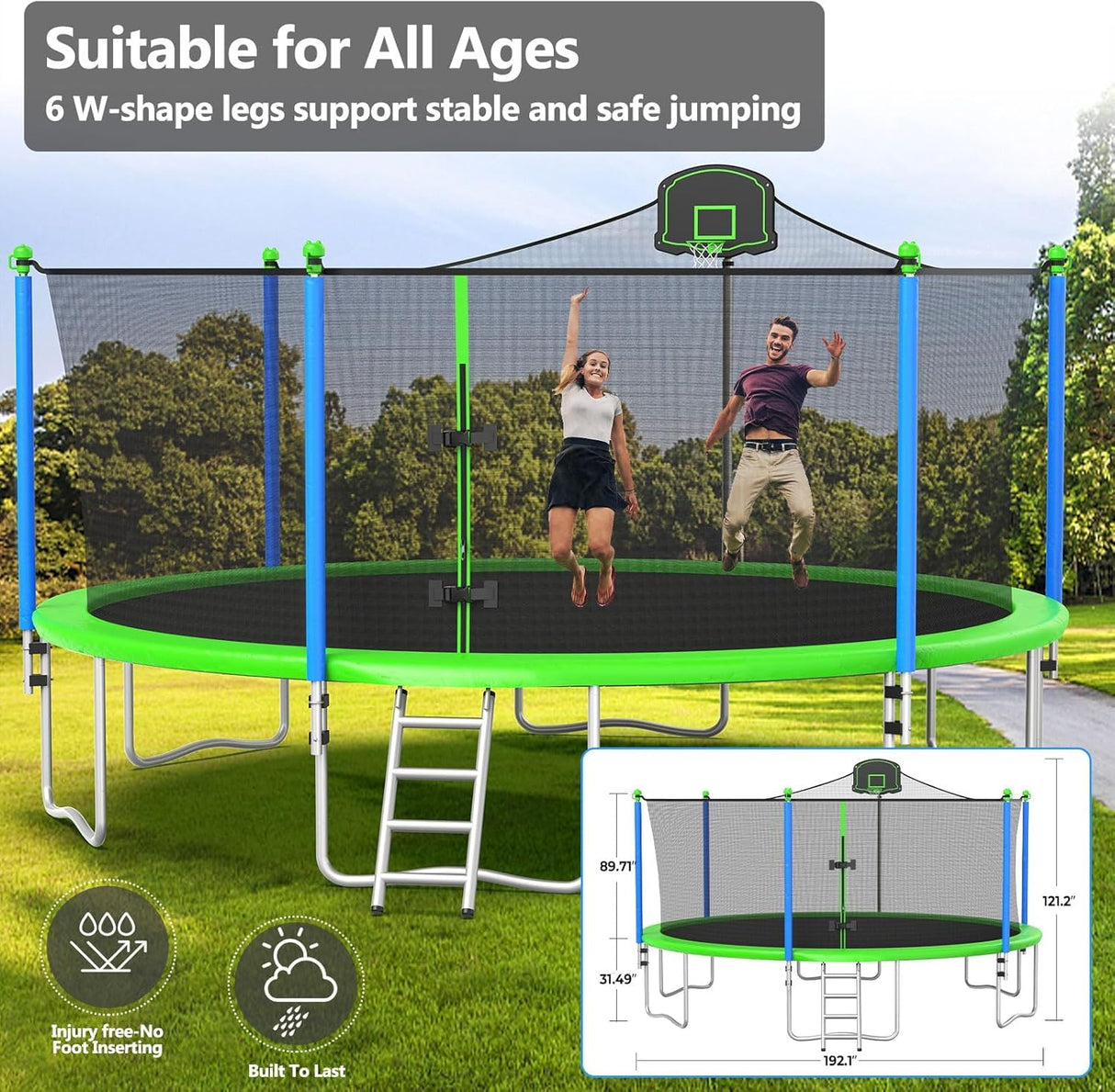Lyromix 16FT Trampoline for Kids and Adults, Outdoor Recreational Trampolines with Safety Enclosure Net and Basketball Hoop Lyromix