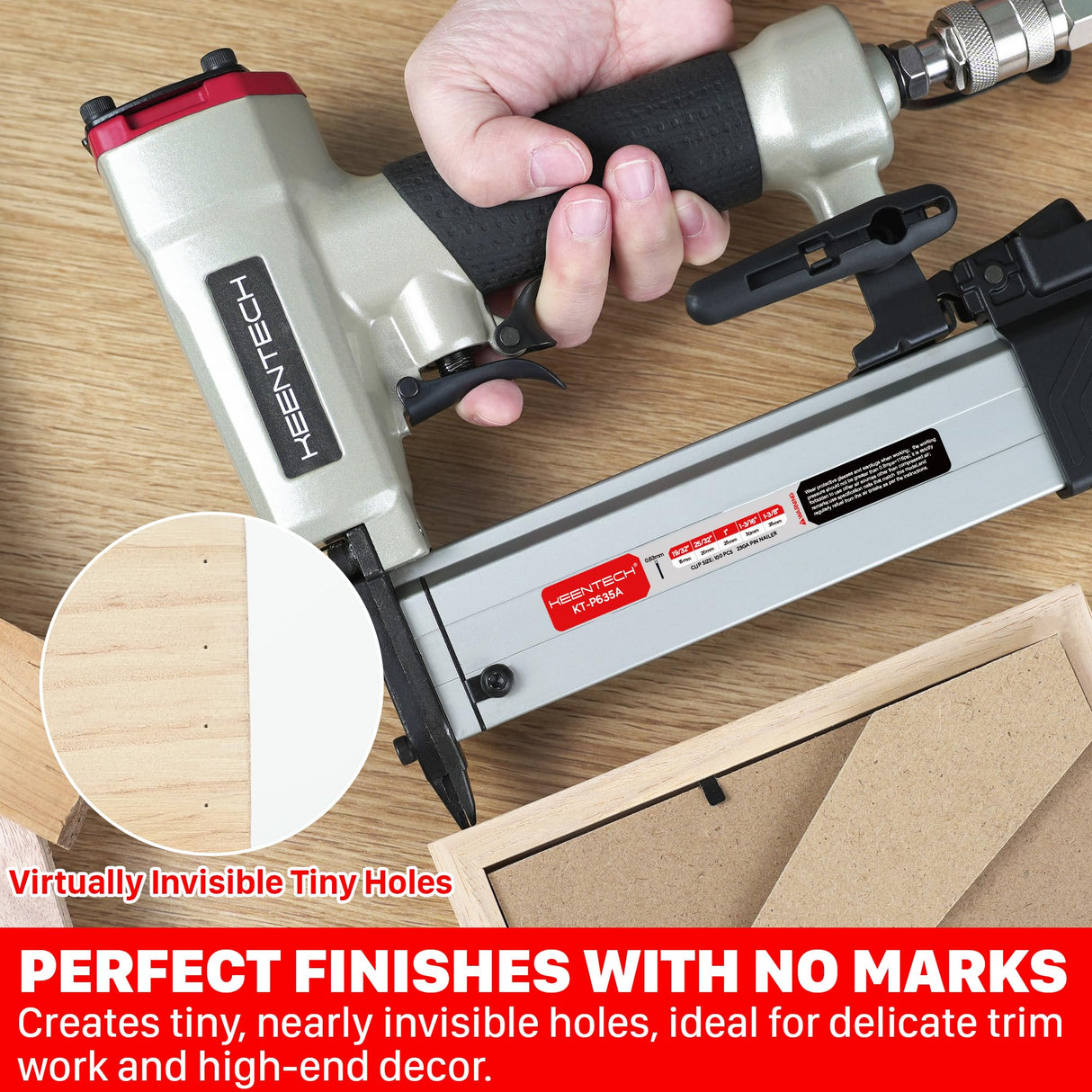 KEENTECH Pneumatic Pin Nailer 23 Gauge, Pin Nail Gun with 2160pcs 1/2" to 1-3/8" Pin Nails, Headless Air Micro Pinner with Dual Safety Trigger for Cabinets, Interior Decoration, Windows, Crafts KEENTECH