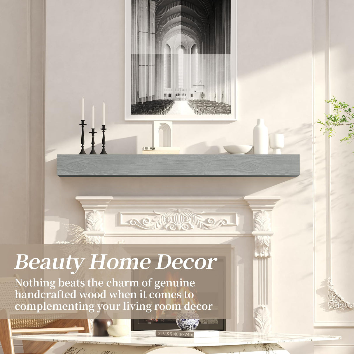 CRAFTEASE Fireplace Mantel 72 Inch Solid Wood Mantels for Over Fireplace 5" Thick Wall Mounted Shelves Long Floating Farmhouse Shelf Handcrafted Wooden Fireplace Mantle 72 X 8 X 5 - Weathered Grey CRAFTEASE