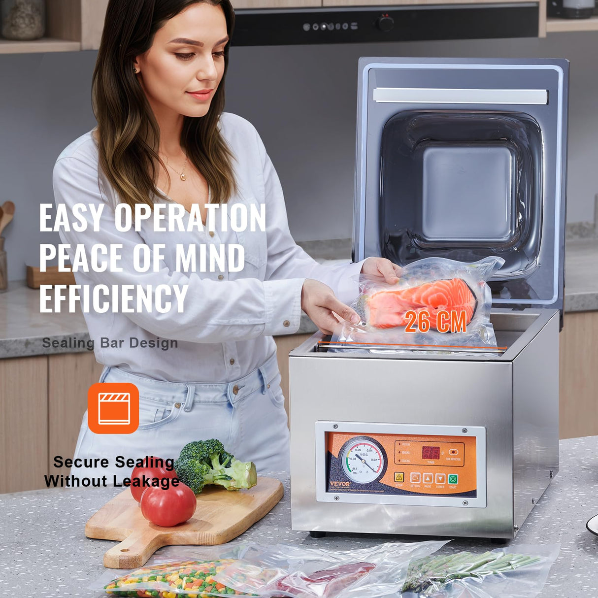 VEVOR Chamber Vacuum Sealer, 260W Sealing Power, Vacuum Packing Machine for Wet Foods, Meats, Marinades and More, Compact Size with 10.2" Sealing Length, Applied in Home Kitchen VEVOR