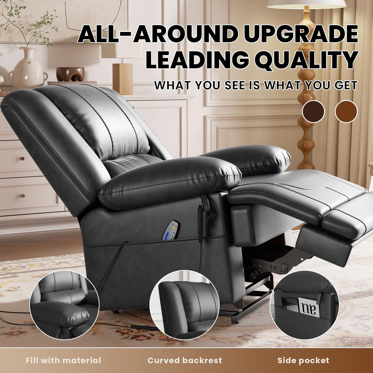 Couchus Large Dual Motor Power Lift Recliner Chair with Massage and Heat for Elderly People, Infinite Position,USB Ports and Remote Control,Breathable Leather Couchus