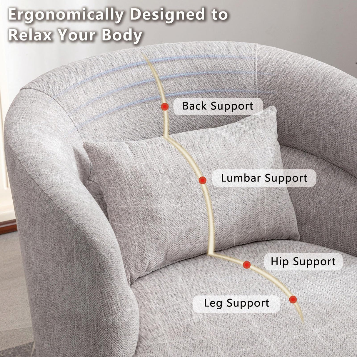 CANMOV Swivel Accent Chair Set of 2, 360 Degree Round Swivel Barrel Chair with Pillow, Upholstered Comfy Barrel Armchair Single Club Sofa Chair for Living Room,Bedroom, Reading Room, (Grey*2) CANMOV