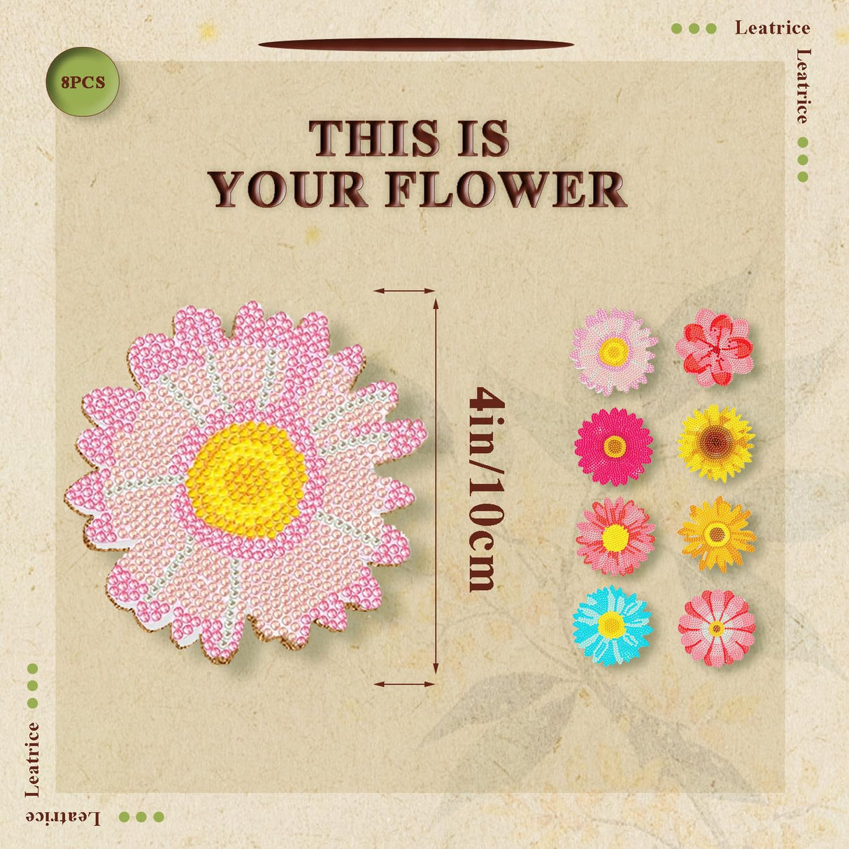 Leatrice 8PCS Flower Diamond Art Coasters Small Diamond Painting Kits for Adults Beginners Women Gem Art Coasters with Holder Funny DIY Crafts for Home Decor Leatrice