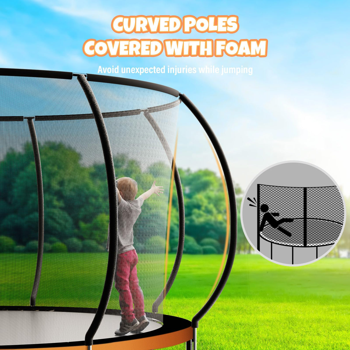 Kiivakii Trampoline 12FT 14FT, Outdoor Trampolines for Kids and Adults, Recreational Trampoline with Ladder & Enclosure Net, Heavy Duty Round Trampoline for Backyard Kiivakii