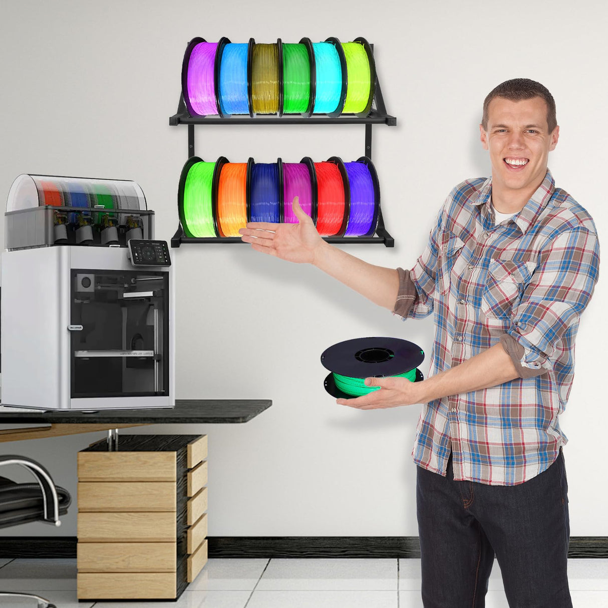 3D Printer Filament Storage Rack - Filament Spool Heavy Duty Wall Bracket Filament Storage Shelves for 3D Printer Rolling Filaments ABS/PLA/TPU/Nylon Accessories Holders (Shelf Only) JAYOBGO