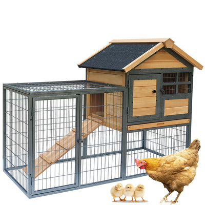 Chicken Coop and Run, Two Story Rabbit Hutch Indoor Outdoor, Waterproof Metal Frame Hen House with Nesting Box Rabbit Cage, Deep No Leak Pull Out Tray, for Chick, Bunny